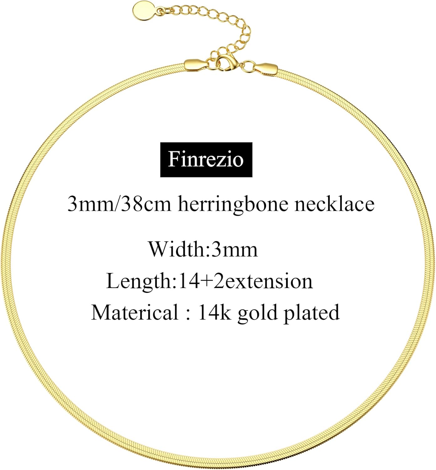 Finrezio 14K Gold Necklace Gold Plated Snake Chain Necklace for Women Gold Necklace Chain Herringbone Stainless Steel Necklace for Womens Layered Adjustable Necklace Jewellery 3/5MM(W) 14"/15"/16"(L)