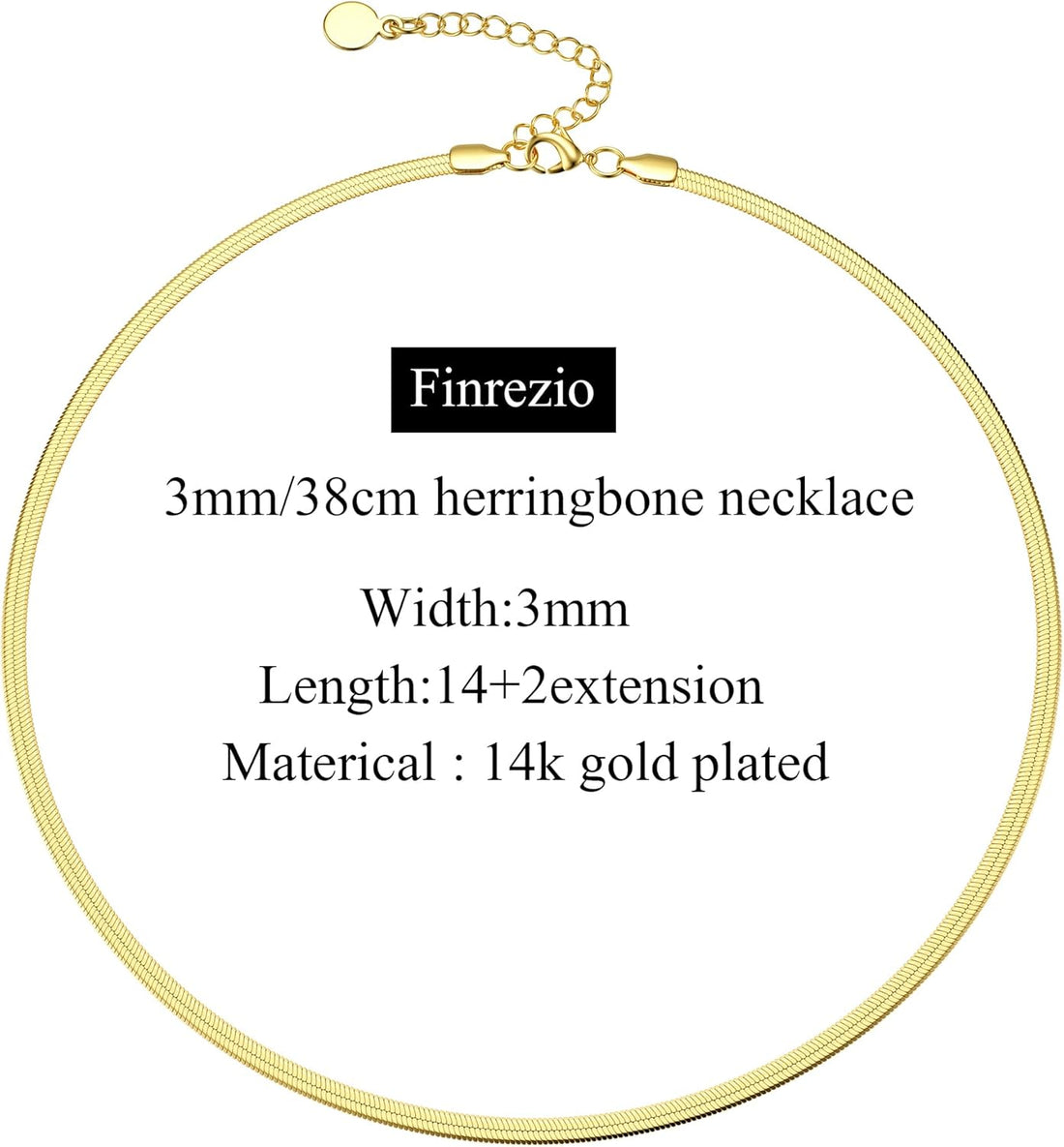 Finrezio 14K Gold Necklace Gold Plated Snake Chain Necklace for Women Gold Necklace Chain Herringbone Stainless Steel Necklace for Womens Layered Adjustable Necklace Jewellery 3/5MM(W) 14"/15"/16"(L)