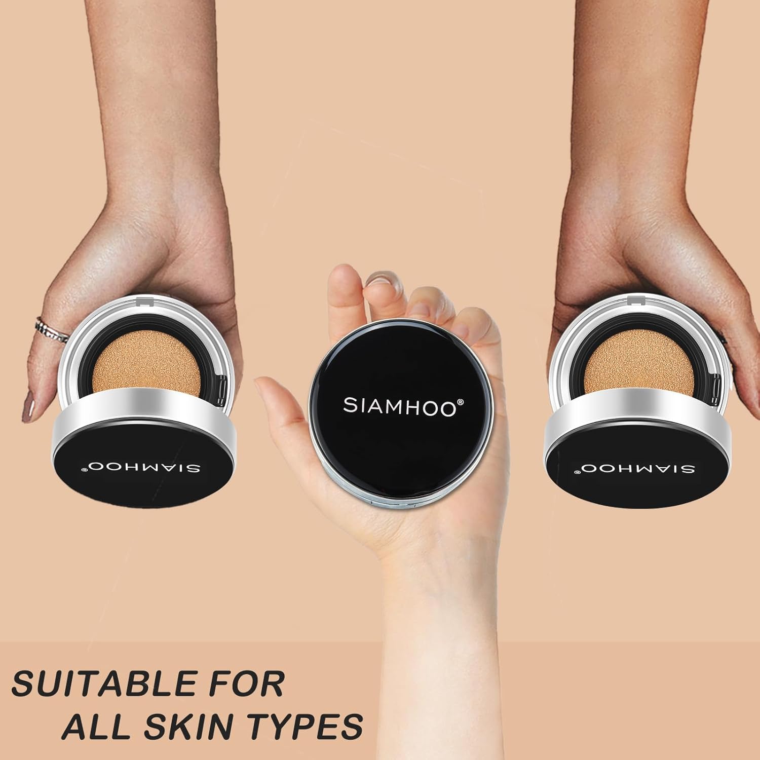 SIAMHOO Air Cushion CC Cream Foundation Full Coverage Makeup Sunscreen SPF50+ Lightweight Long-lasting Oil Control for All Skin Types, Refill Included, 15g*2 (Natural)