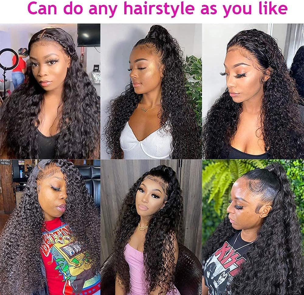 Bele Water Wave 13x4 Lace Front Wigs Human Hair 180% Density 26 inch Brazilian Deep Water Transparent Lace Front Wigs for Women Curly Hair Wig Natural Color