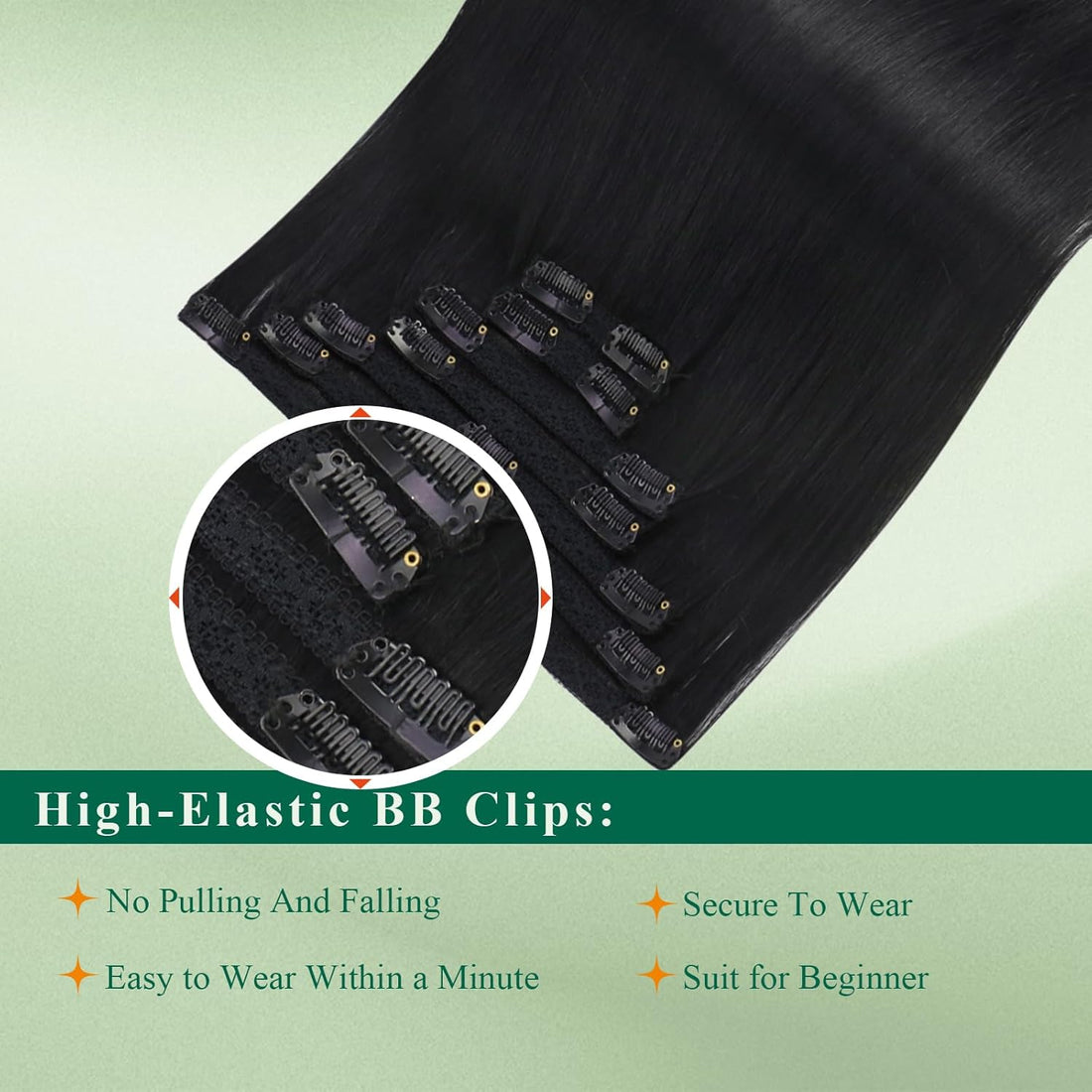 Easyouth Clip in Extensions Real Human Hair Black Clip ins Extensions Straight Jet Black Clip-in Real Hair Extension Double Weft for Daily Life 16 Inch 120g 7Pcs #1