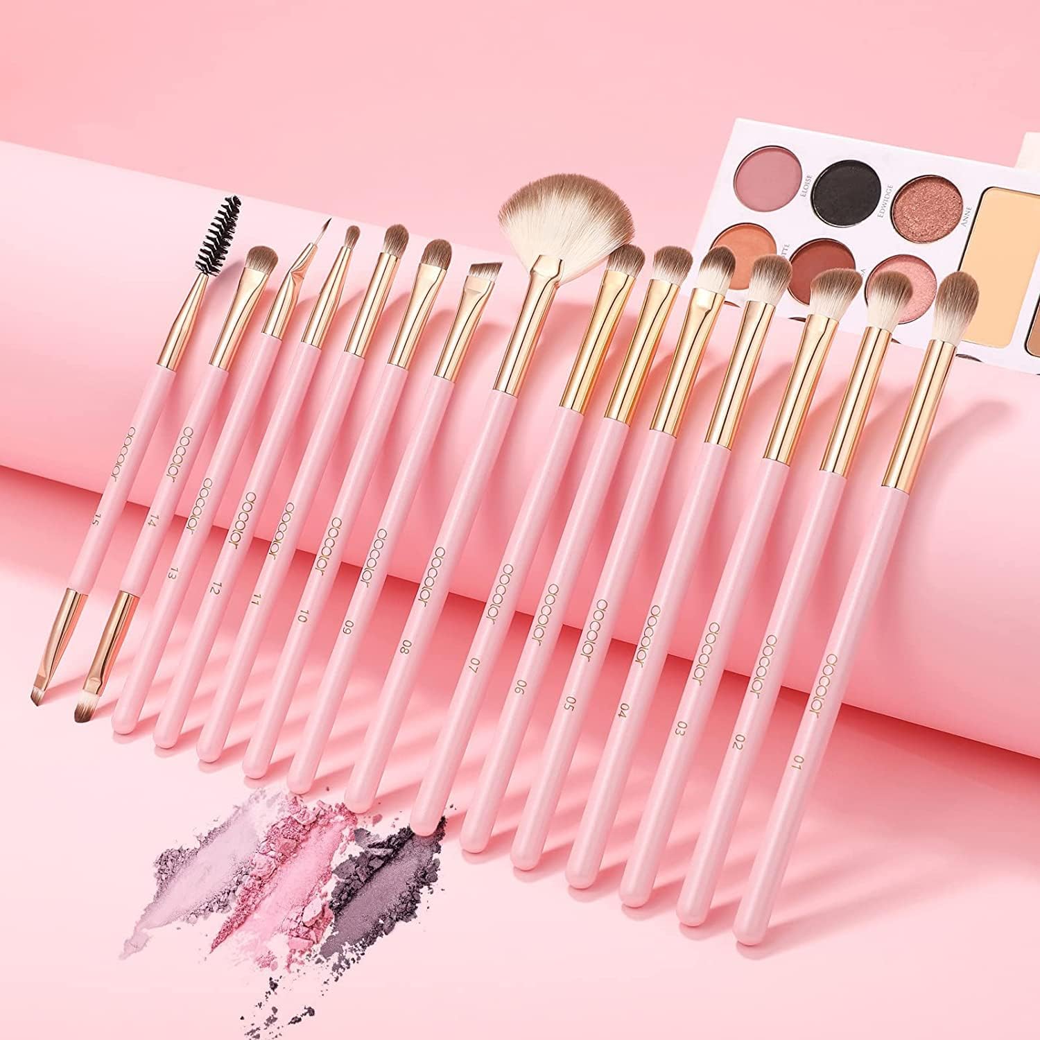 Docolor Eye Makeup Brushes 15Pcs Synthetic Eyeshadow Brush Eye Makeup Brush Set with Soft Hairs Professional Eye Shadow Blending Concealer Eyebrow Eye Liners Premium Eye Make Up Brushes Set(Pink)