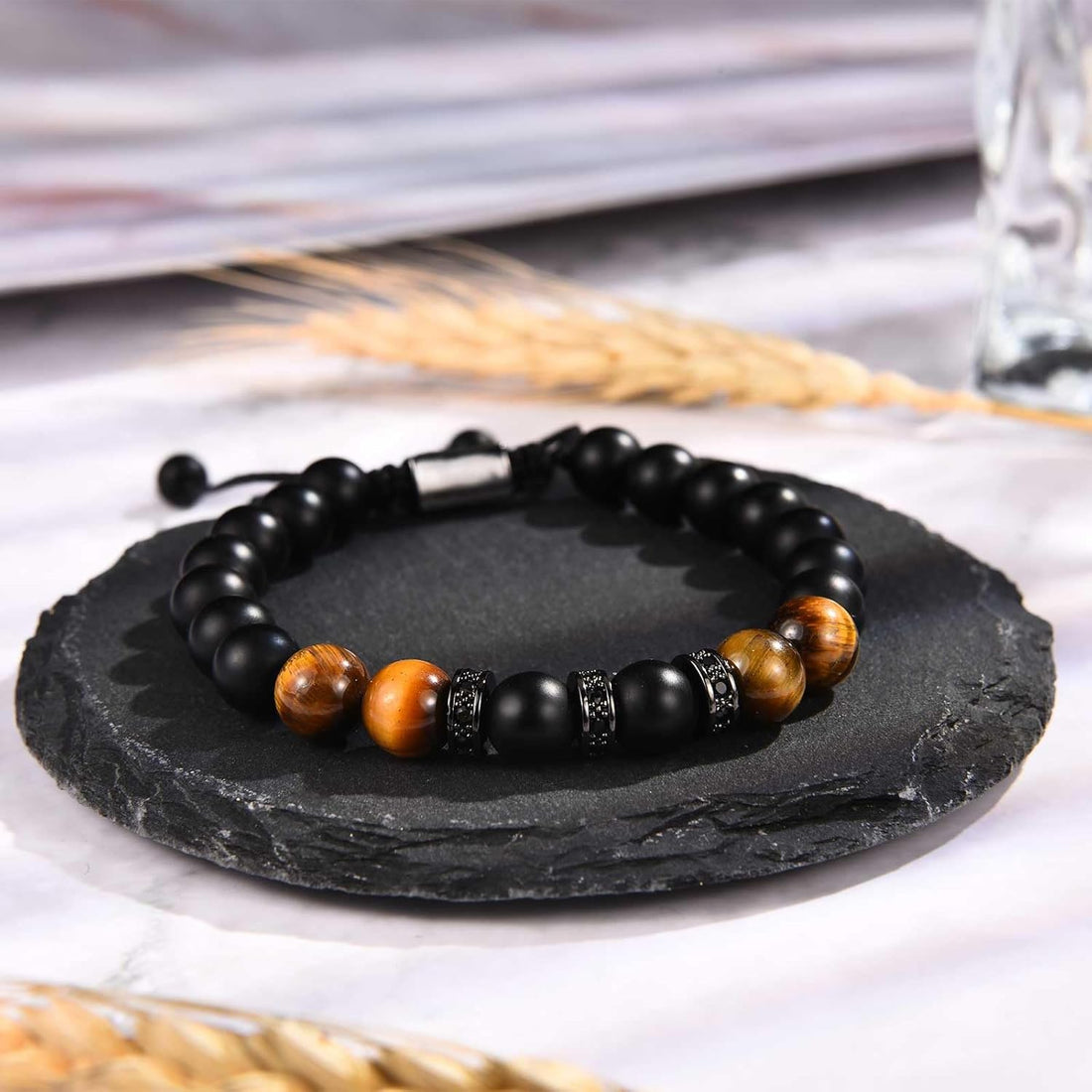 TEVOP Gifts for Dad Son Grandson Grandad Daddy, Tiger Eye Stone Bracelet Adjustable Bracelet Gifts from Daughter Mum Grandparents, Perfect Birthday Graduation Christmas Presents