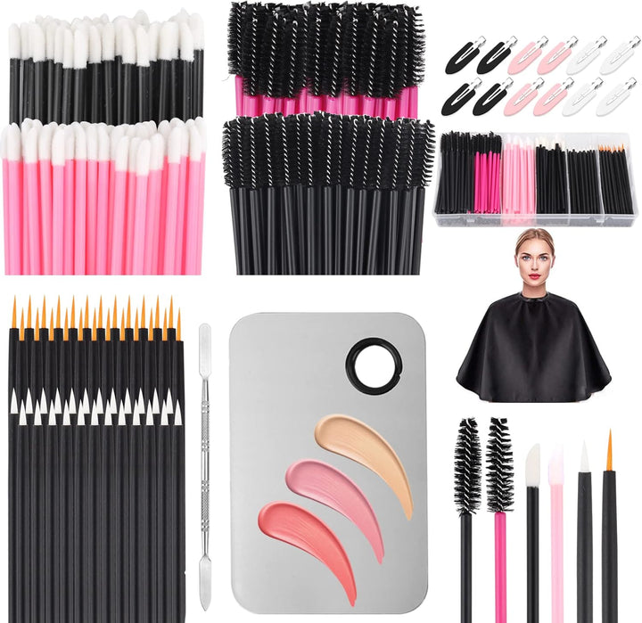 LIONVISON Disposable Makeup Applicators, Makeup Mixing Palette with Spatula and 262 PCS Disposable Makeup Brush Tools, Mascara Wands Lip Brushes Eyeliner Brushes Makeup Hair Clips with Organizer Box