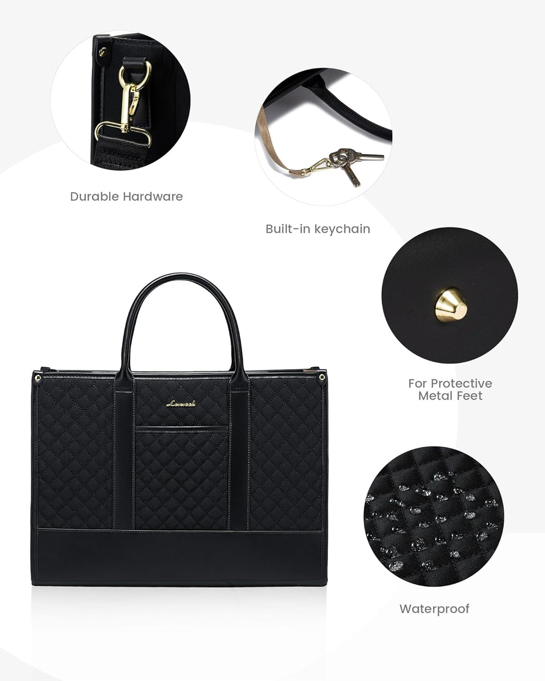 LOVEVOOK Handbags for Women Laptop Bags 17 Inch, Ladies Tote Bag for Work Office Business School, Large Womens Shoulder Bag with Adjustable Straps & Clutch Bag Lightweight, Black