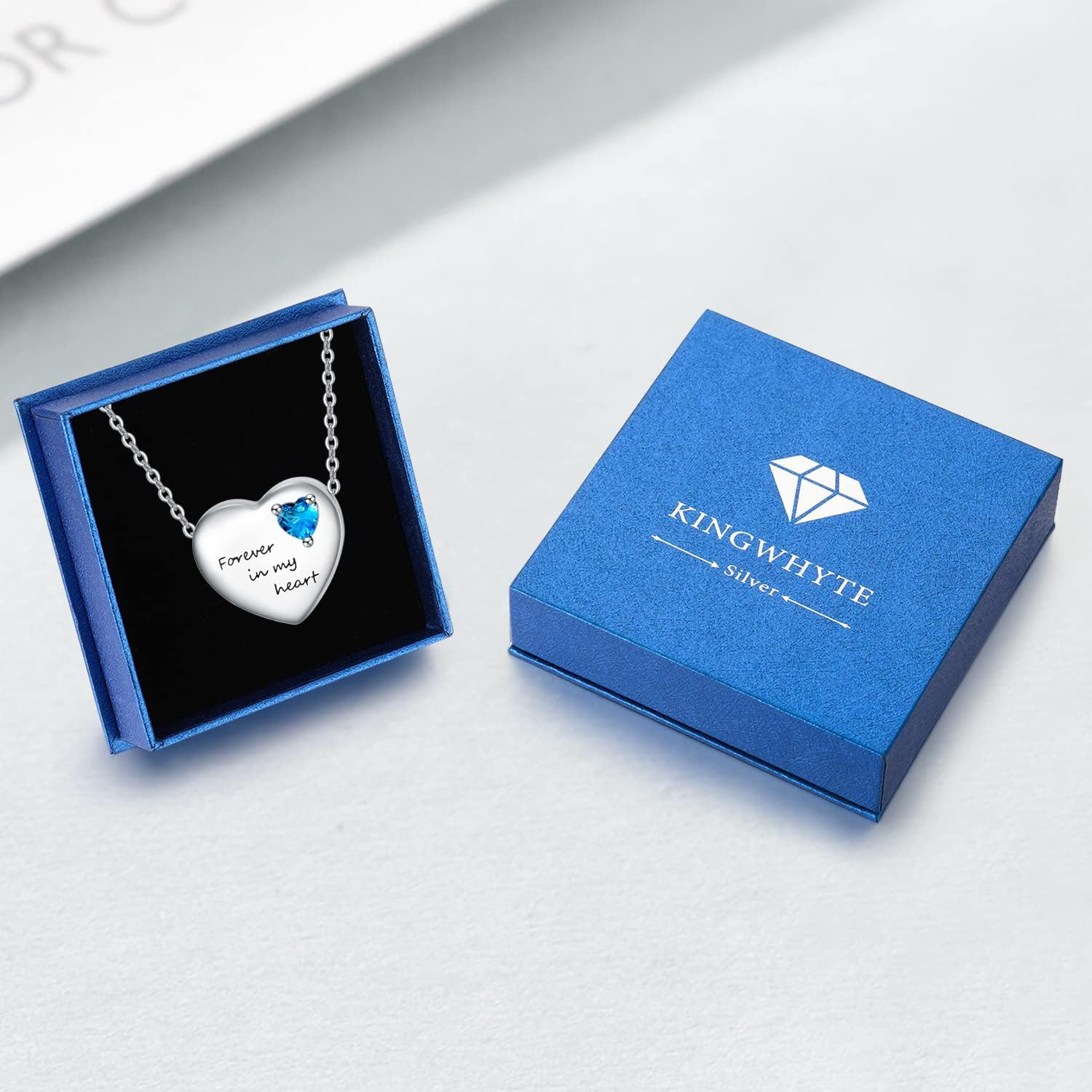 KINGWHYTE Ashes Necklace for Women 925 Sterling Silver Heart Urn Necklace for Ashes with Blue Love Zircon Forever in My Heart Cremation Jewellery Funnel Kit for Ladies Men