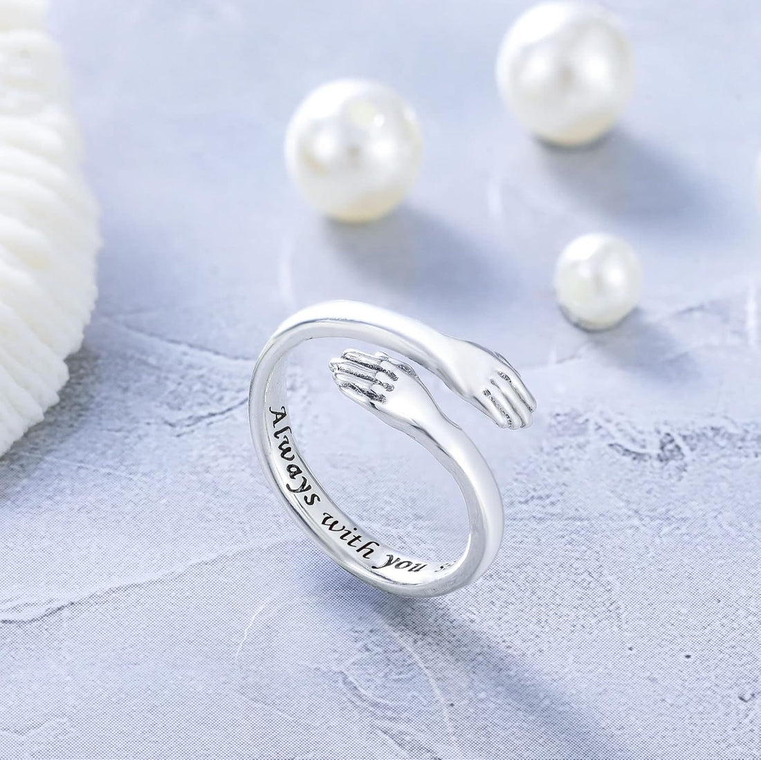 925 Sterling Silver Hug Rings for Women, I Love You Forever Love You Mother Gift Sister Gifts Engraved Words Hugging Hands Open Ring Friendship Jewelry Gift