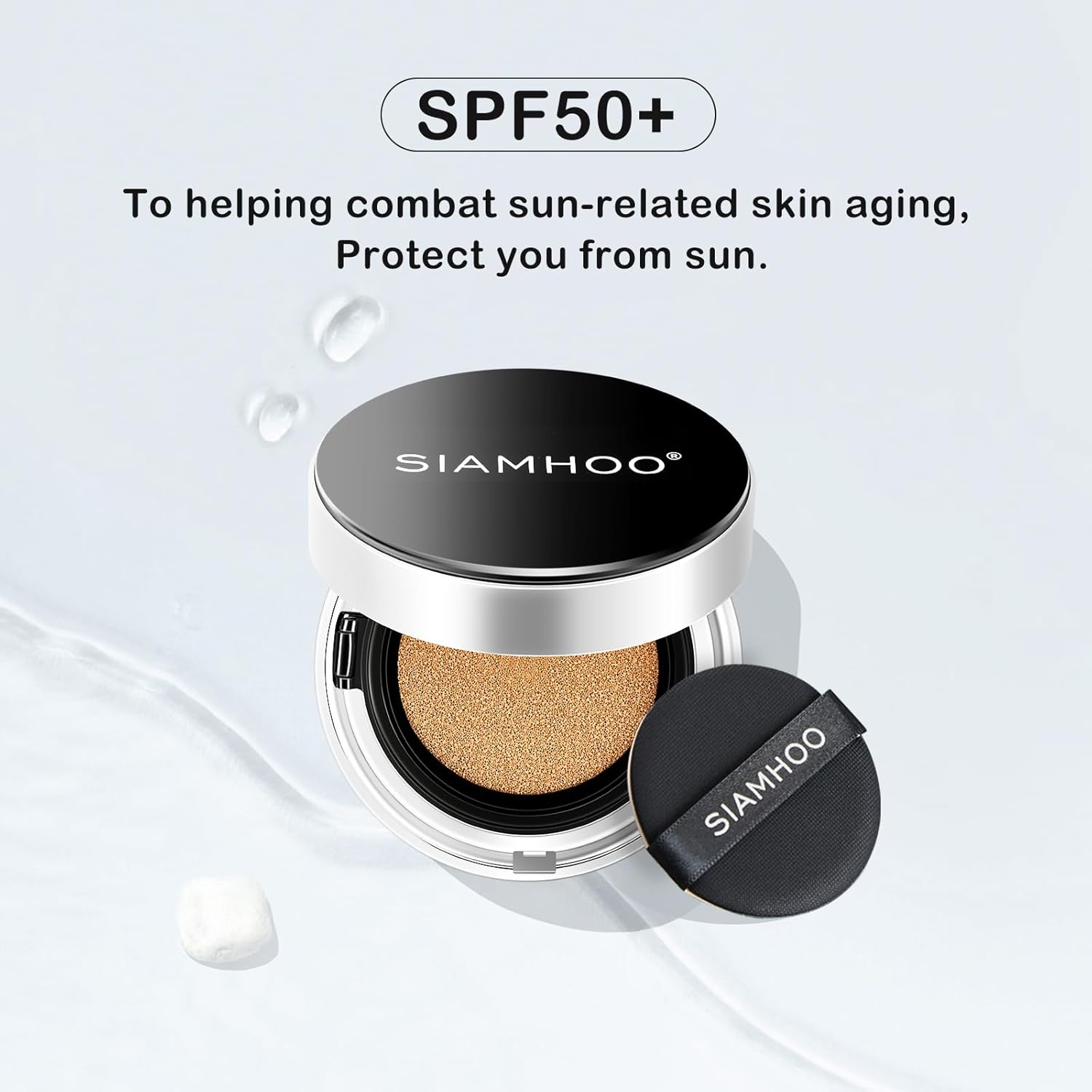 SIAMHOO Air Cushion CC Cream Foundation Full Coverage Makeup Sunscreen SPF50+ Lightweight Long-lasting Oil Control for All Skin Types, Refill Included, 15g*2 (Natural)