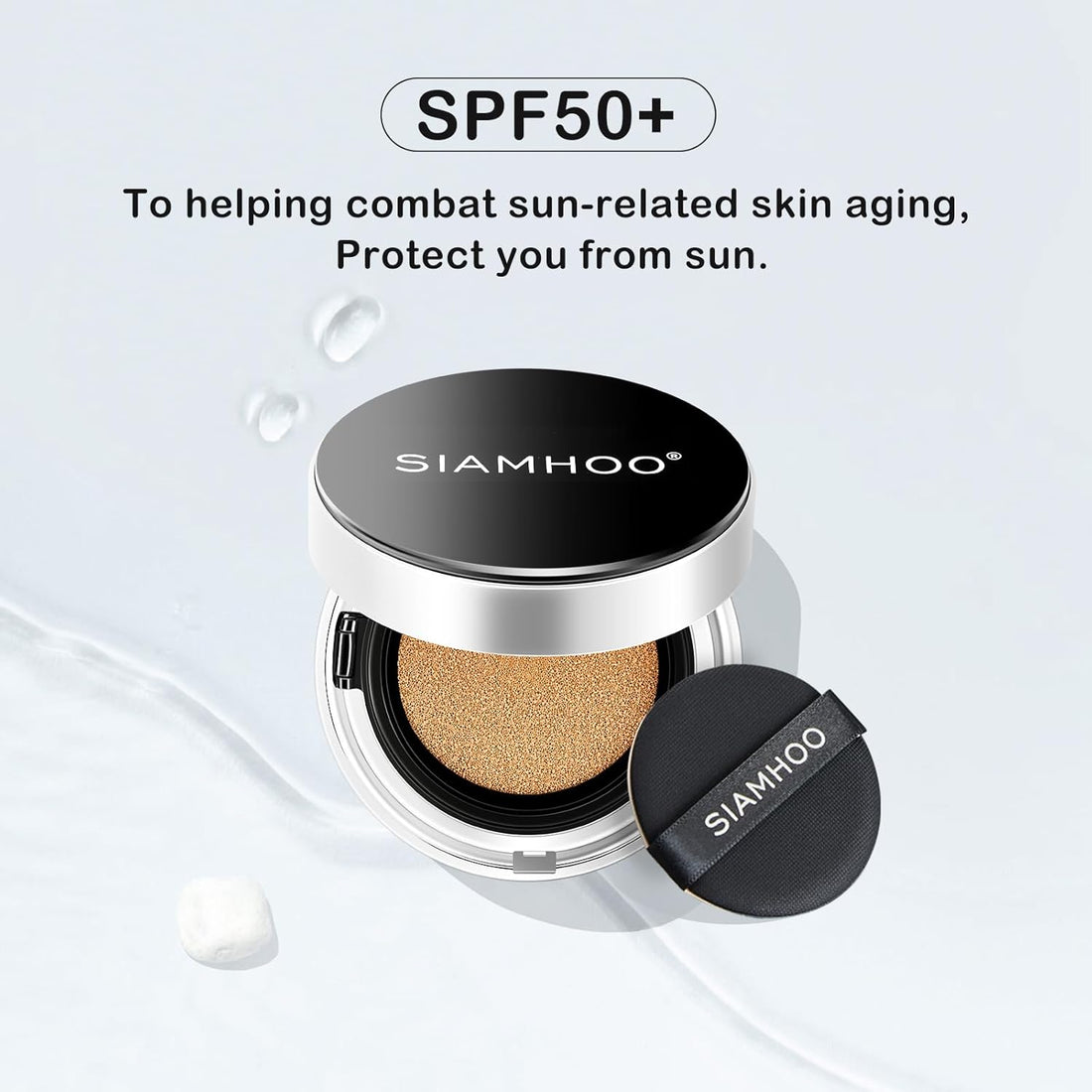 SIAMHOO Air Cushion CC Cream Foundation Full Coverage Makeup Sunscreen SPF50+ Lightweight Long-lasting Oil Control for All Skin Types, Refill Included, 15g*2 (Natural)
