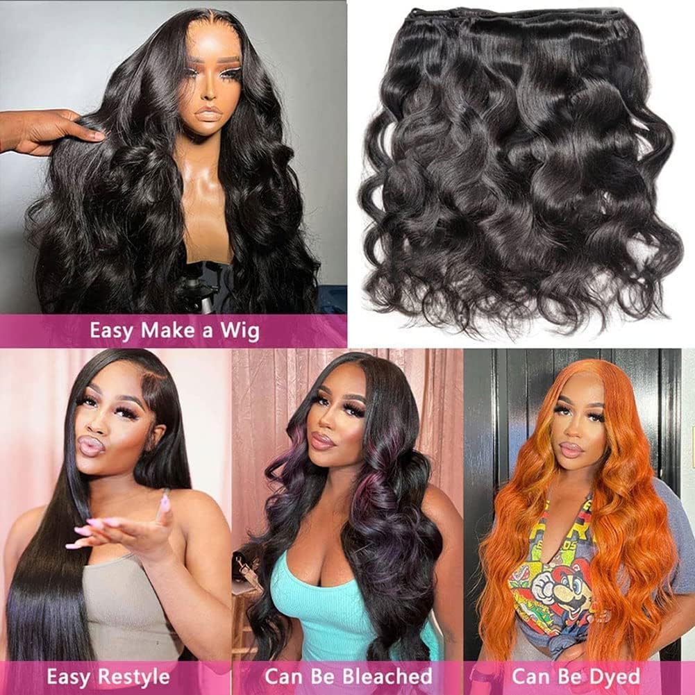 Vallbest Brazilian Body Wave Virgin Hair Bundles with Transparent Lace Closure (18 20 22+16) Remy Human Hair Body Wave 3 Bundles Hair Extension with 4x4 Lace Closure Hair Extensions
