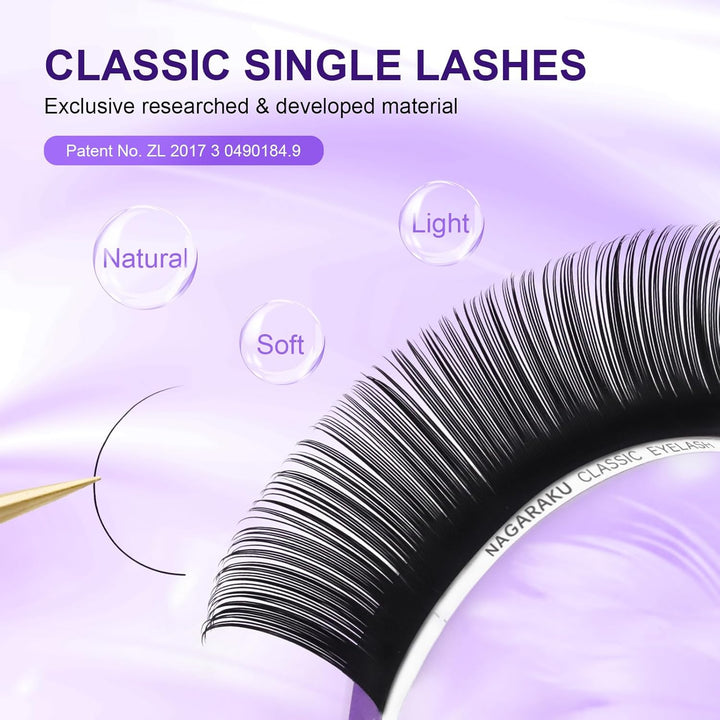 NAGARAKU Extension Eyelash Supplies Classic 1:1 Lashes Individual Volume Lash Extensions Soft Single Eyelashes Natural Semi Permanent Eyelashes Matte Black 16 Rows (0.03mm D Curl 8mm)