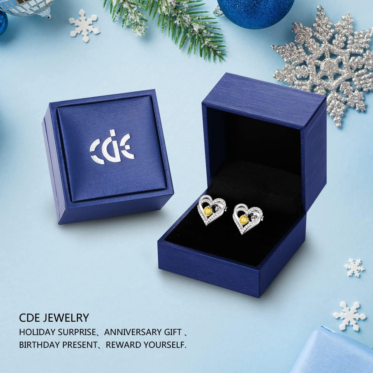 CDE Sterling Silver Heart Stud Earrings - Women's Jewellery for Christmas, Anniversary, Birthday Gifts