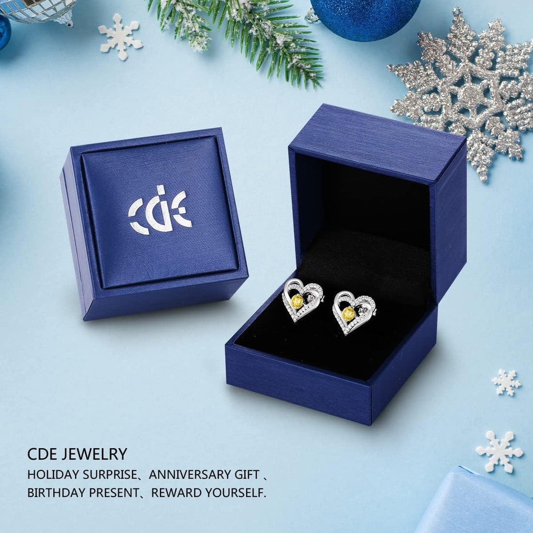 CDE Sterling Silver Heart Stud Earrings - Women's Jewellery for Christmas, Anniversary, Birthday Gifts