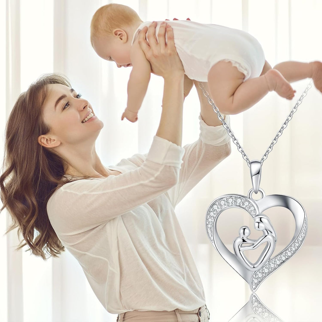 Ecripe 925 Sterling Silver Heart Necklace for Women, Silver Necklace with Heart Pendant, Adjustable Chain Necklace for Mum Girls Her