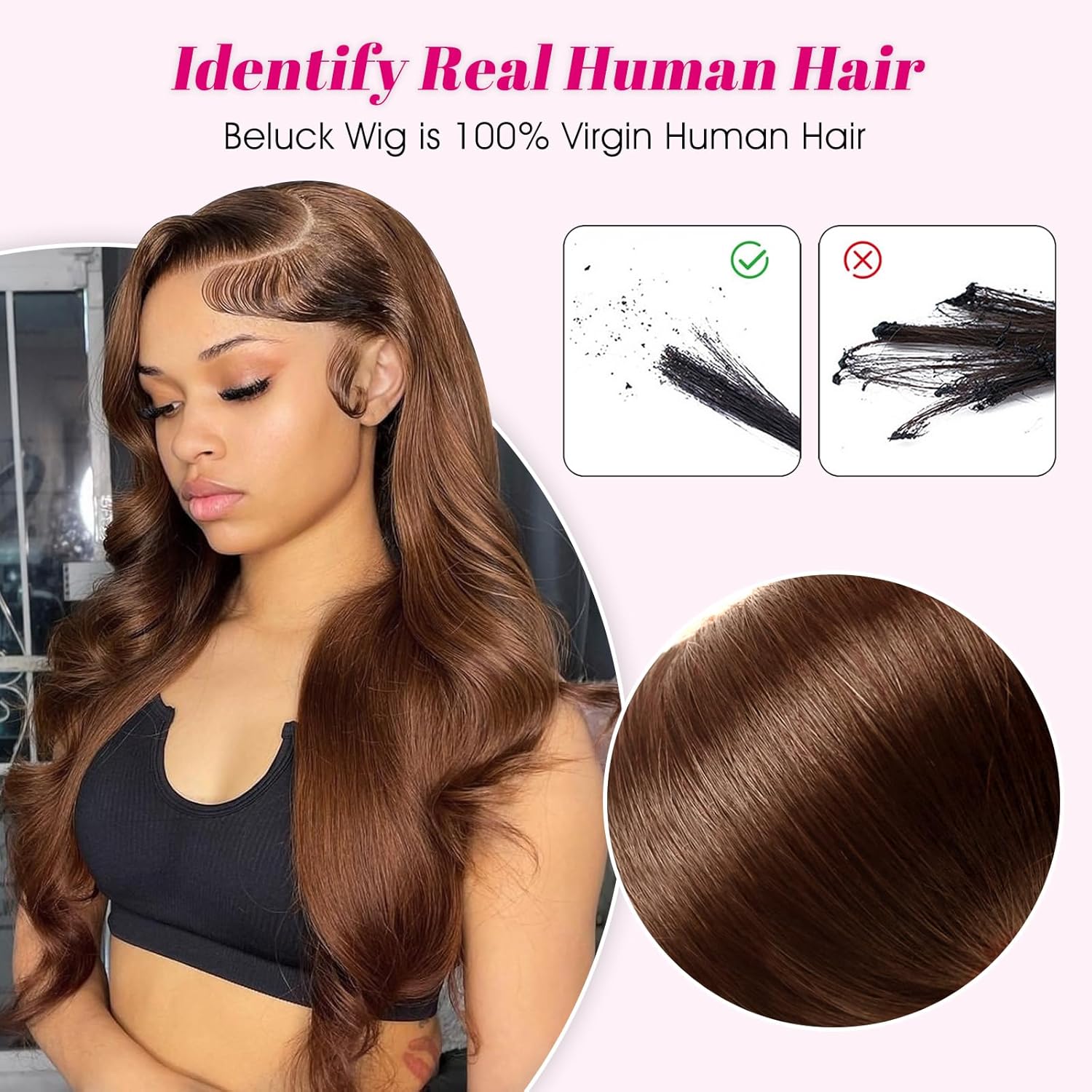 Chocolate Brown 13x6 HD Lace Front Wigs Human Hair, Body Wave Human Hair Wig For Black Women, Glueless Wig Human Hair Pre Plucked With Baby Hair, Brazilian Real Human Hair Lace Frontal Wig 16 Inch