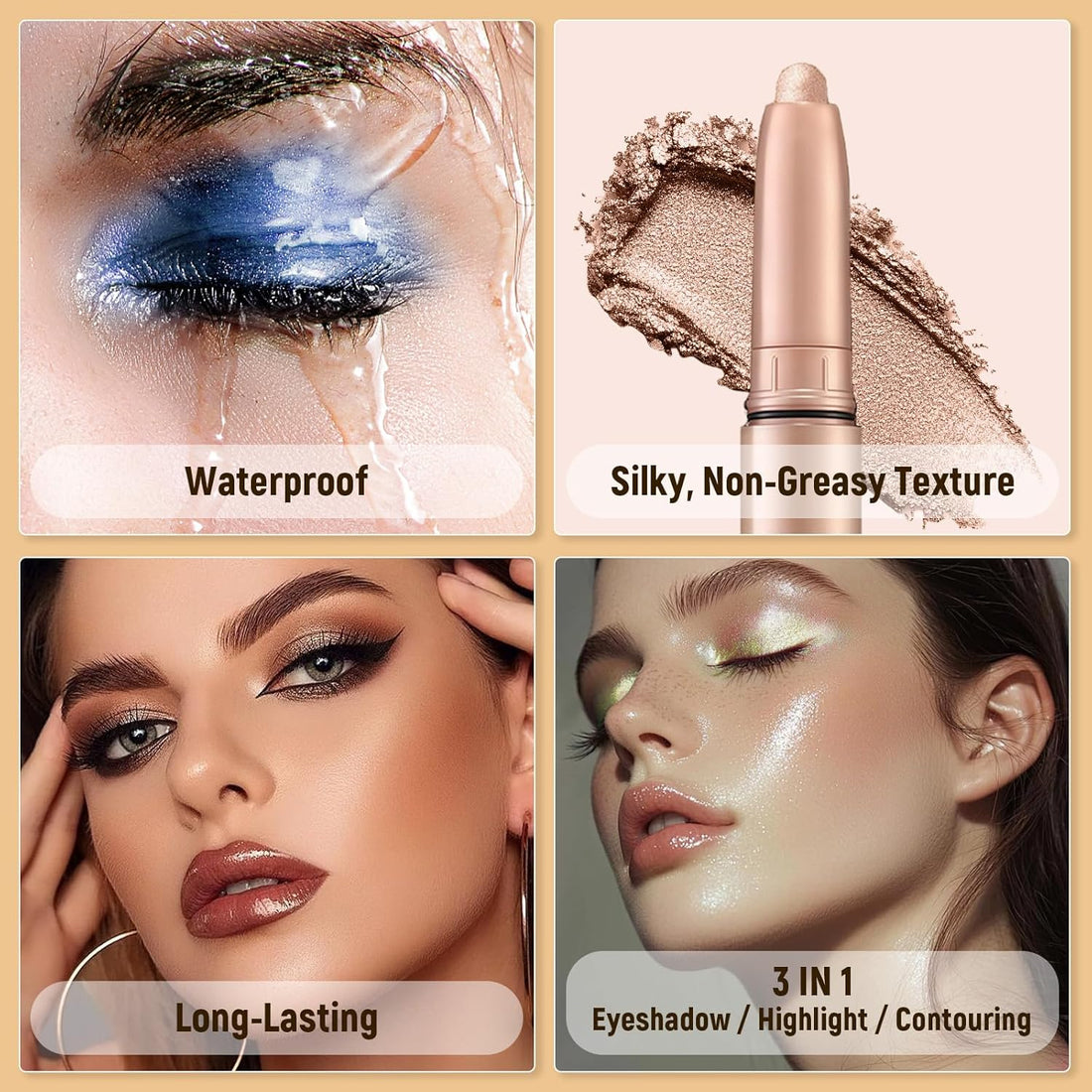 Flintronic 6PCS Eye Shadow Sticks Set, Waterproof Eyeshadow Stick, Highlighting Pigmented Eye Shadow Pencil Crayon, Soft Creamy Shimmer Long Lasting Eyeshadow Pencil for Daily Makeup