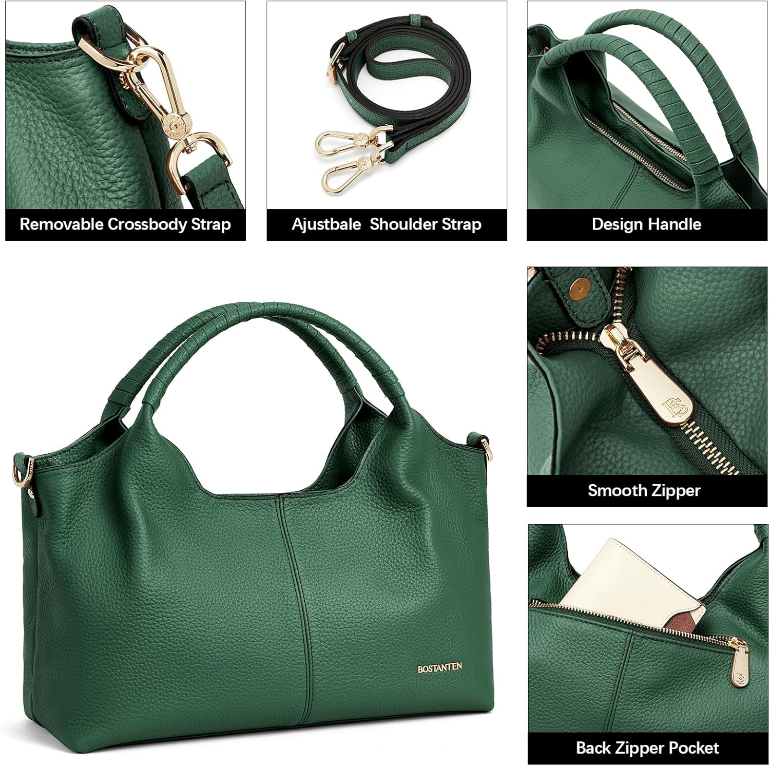 BOSTANTEN Genuine Leather Purses for Women Designer Handbags Crossbody Shoulder Bags Top Handle Satchel