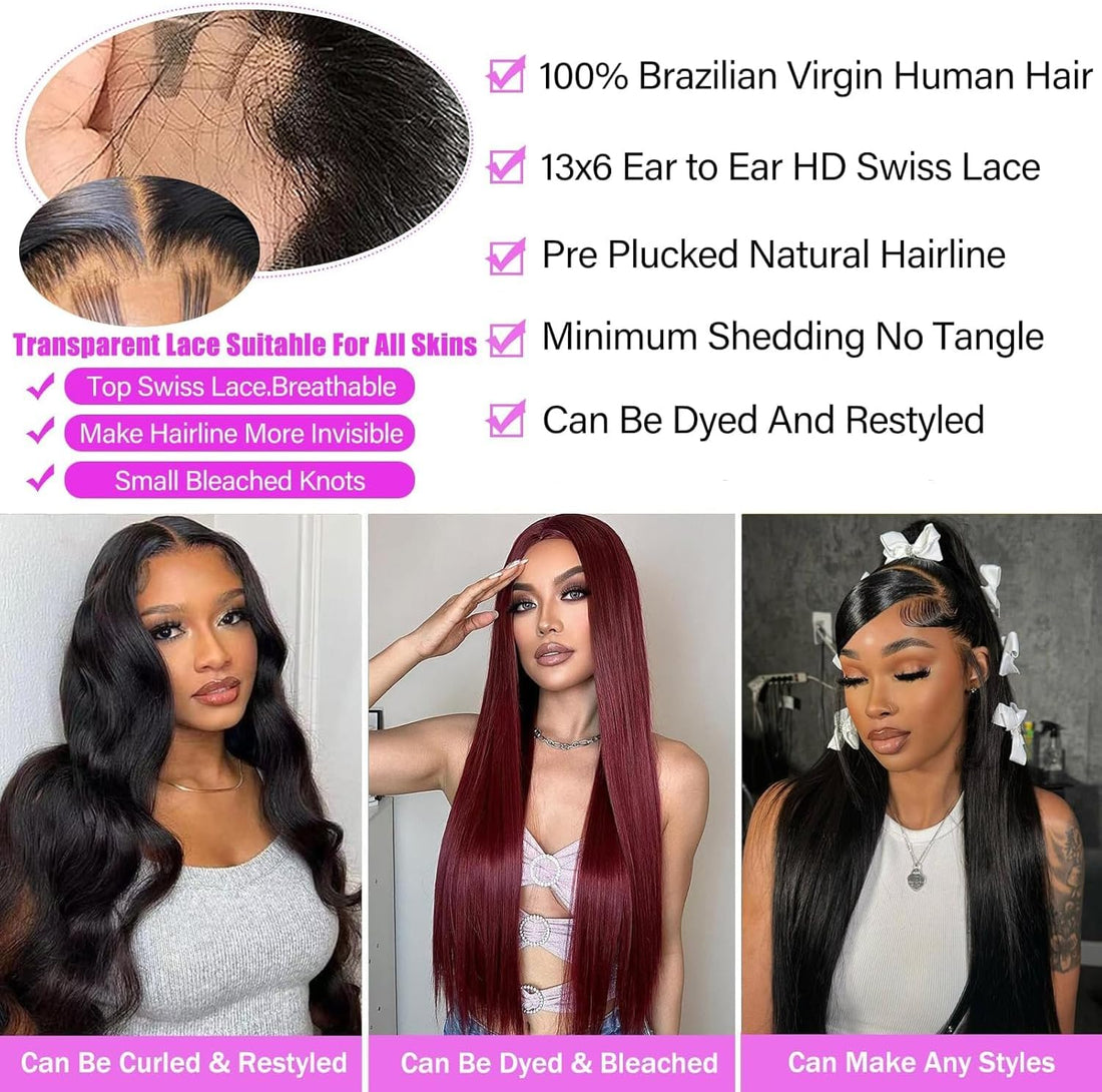 Bele 13x6 HD Transparent Lace Front Wigs Human Hair 18 inch Sliky Straight Lace Front Wigs 180 Density Brazilian Straight Human Hair Wigs for Women Pre Plucked with Baby Hair Natural Color