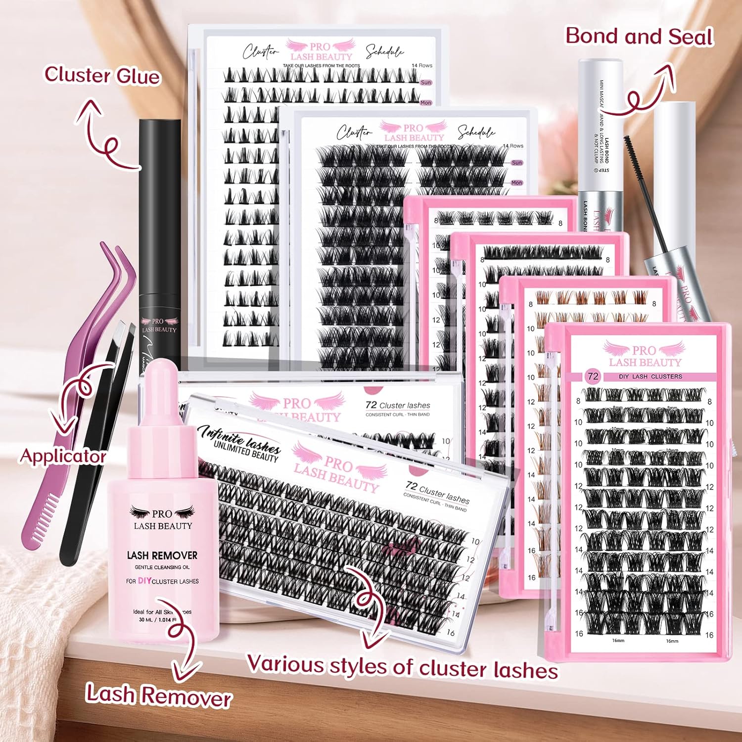 Cluster Lashes 72 Pcs Lash Clusters DIY Eyelash Extension Individual Cluster Eyelashes Tender Style Self-Application Fluffy Super Thin Band Reusable Soft & Comfortable(Tender-D-8-16mix)