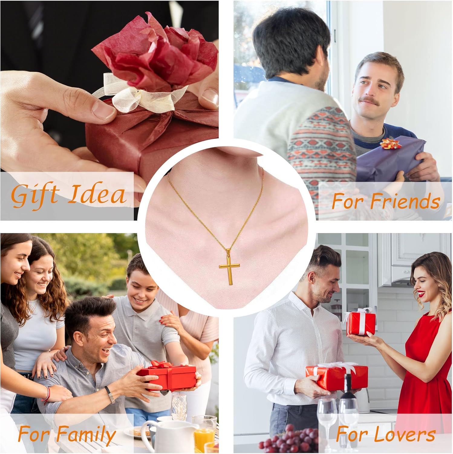 Cross Necklace for Men, Stainless Steel Men's Cross Necklace, Chain with Cross Pendant Silver Black Gold, Stylish Gift for Men Him