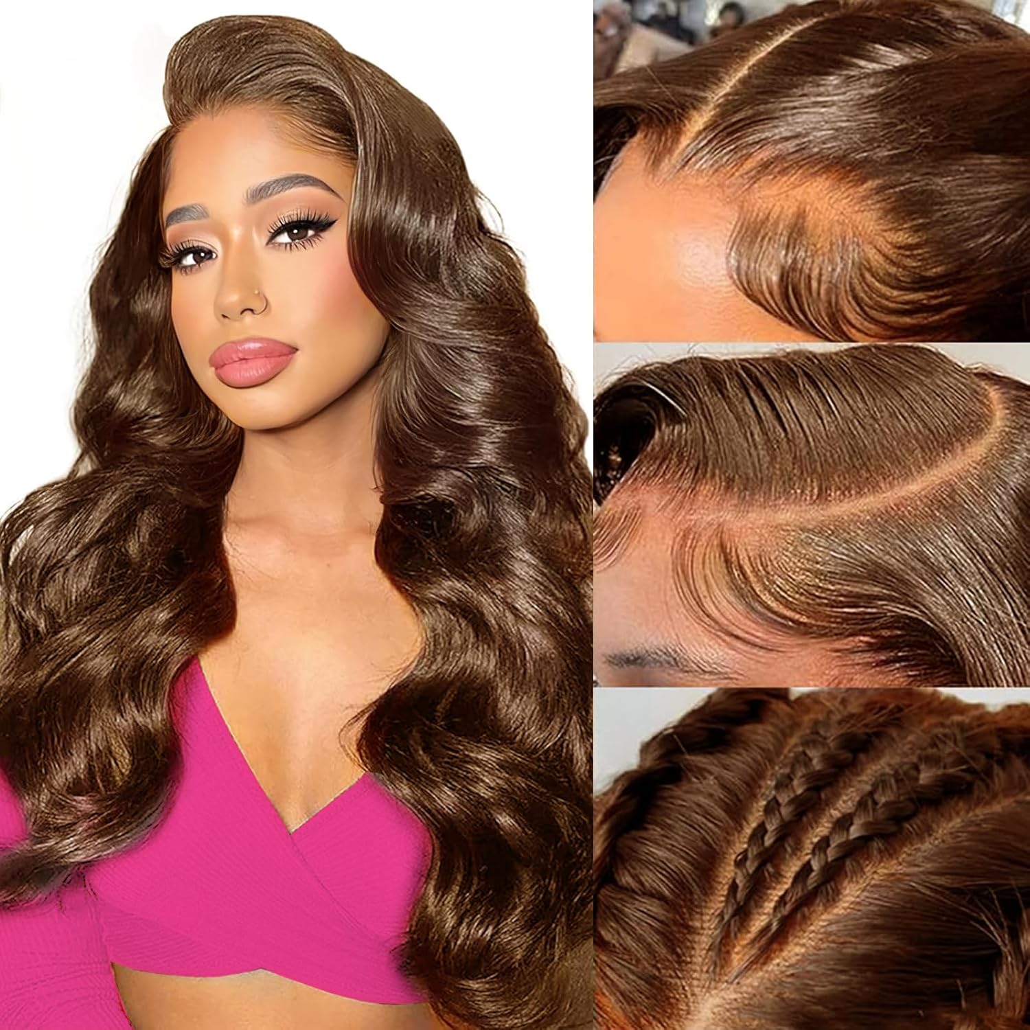 Chocolate Brown 13x6 HD Lace Front Wigs Human Hair, Body Wave Human Hair Wig For Black Women, Glueless Wig Human Hair Pre Plucked With Baby Hair, Brazilian Real Human Hair Lace Frontal Wig 16 Inch