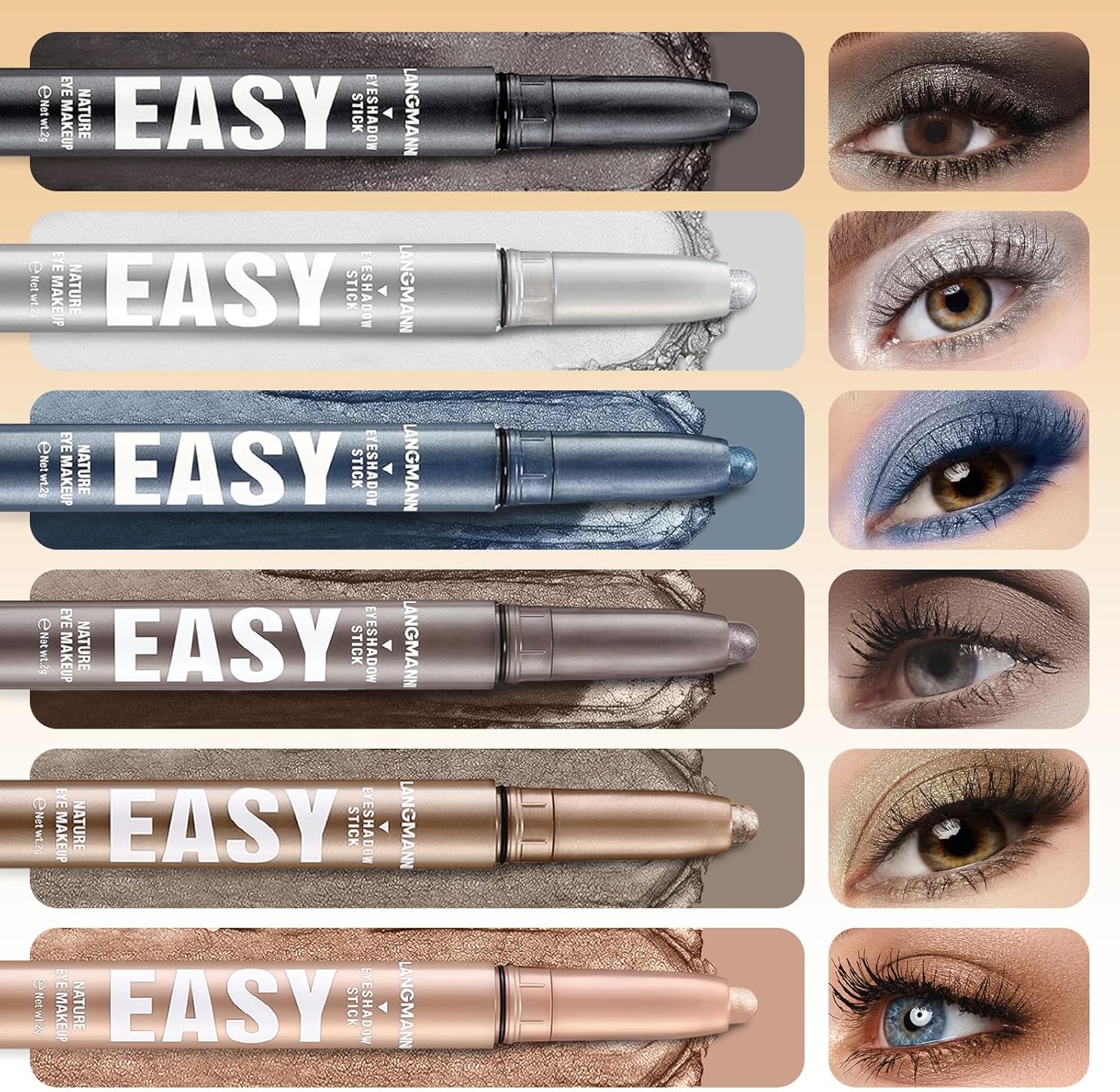 Flintronic 6PCS Eye Shadow Sticks Set, Waterproof Eyeshadow Stick, Highlighting Pigmented Eye Shadow Pencil Crayon, Soft Creamy Shimmer Long Lasting Eyeshadow Pencil for Daily Makeup