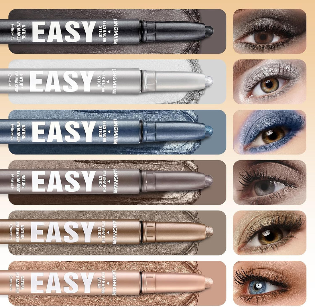 Flintronic 6PCS Eye Shadow Sticks Set, Waterproof Eyeshadow Stick, Highlighting Pigmented Eye Shadow Pencil Crayon, Soft Creamy Shimmer Long Lasting Eyeshadow Pencil for Daily Makeup