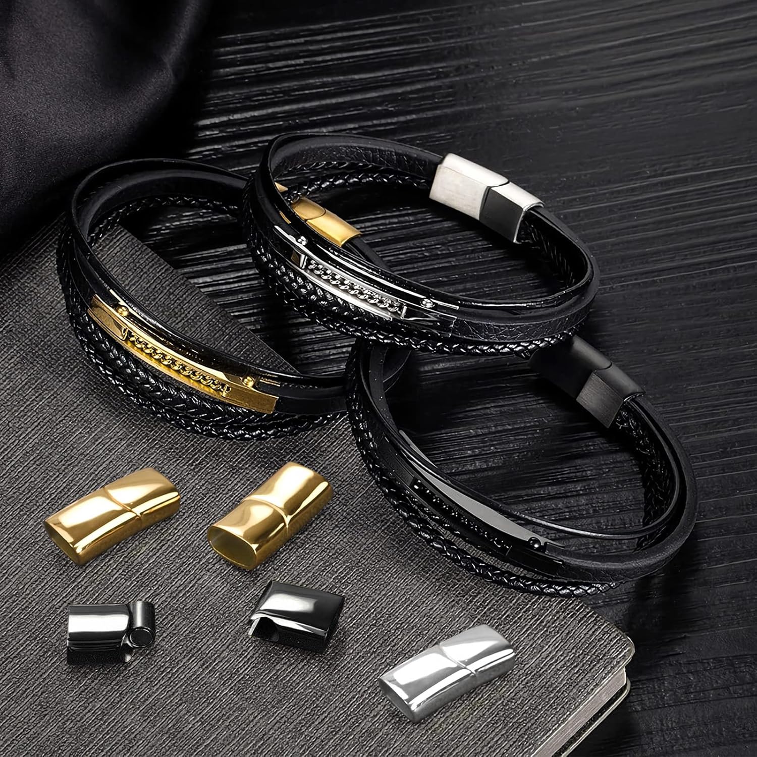 Bracelet Clasp Magnetic Jewelry Clasps Stainless Steel Leather Cord End Clasps for DIY Rope Bracelet Necklace Buckle Jewelry Making Hole: 12x6mm Silver 6 Pieces