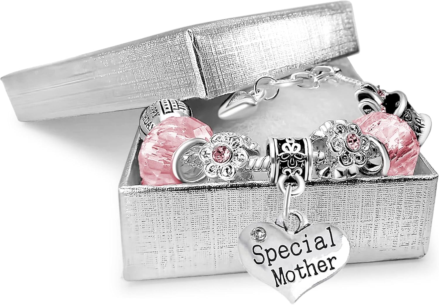 Ladies Personalised Sparkly Pink Crystal Adjustable Birthday Charm Bracelet with Gift Box for Women Birthday Gifts for Her Mum Daughter Sister Auntie Granddaughter Niece Best Friend