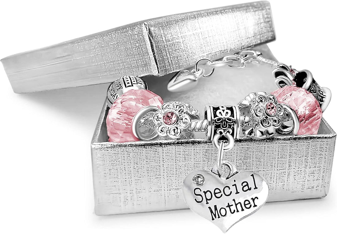 Ladies Personalised Sparkly Pink Crystal Adjustable Birthday Charm Bracelet with Gift Box for Women Birthday Gifts for Her Mum Daughter Sister Auntie Granddaughter Niece Best Friend