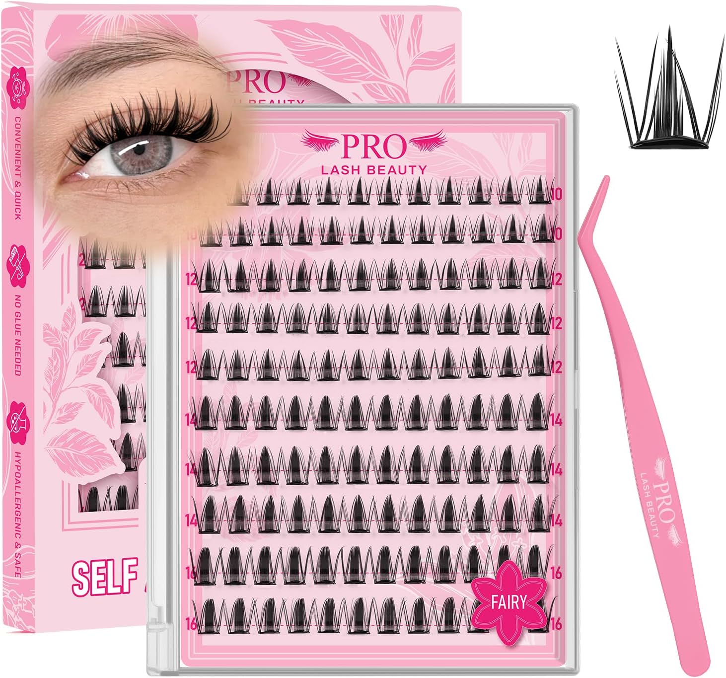 120Pcs Self Adhesive Lash Clusters Natural Look Self Adhesive Eyelashes Extension Reusable Cluster Lashes DIY Lash Extension No Glue Needed Clear (Fairy,10-16mix)