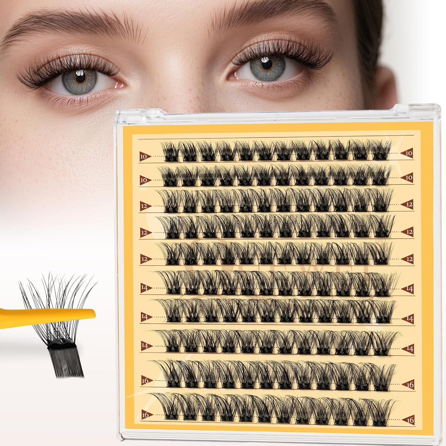 QUEWEL Pre Glued Eyelashes Natural Lash Clusters, 120PCS Big Pack C Curve Pre Glued Cluster Lashes, Strong Hold 10-16MM No Glue Needed Self Adhesive Eyelashes DIY at Home(120-MJ02)