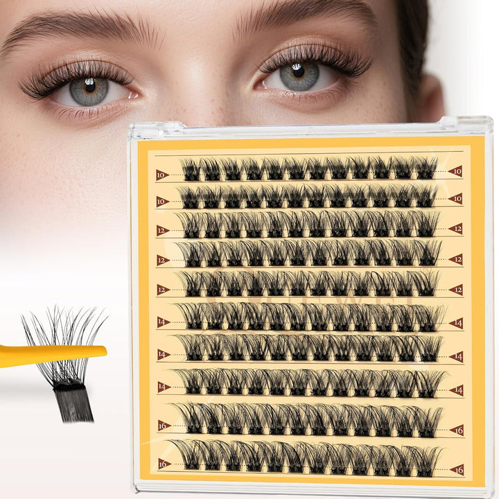 QUEWEL Pre Glued Eyelashes Natural Lash Clusters, 120PCS Big Pack C Curve Pre Glued Cluster Lashes, Strong Hold 10-16MM No Glue Needed Self Adhesive Eyelashes DIY at Home(120-MJ02)