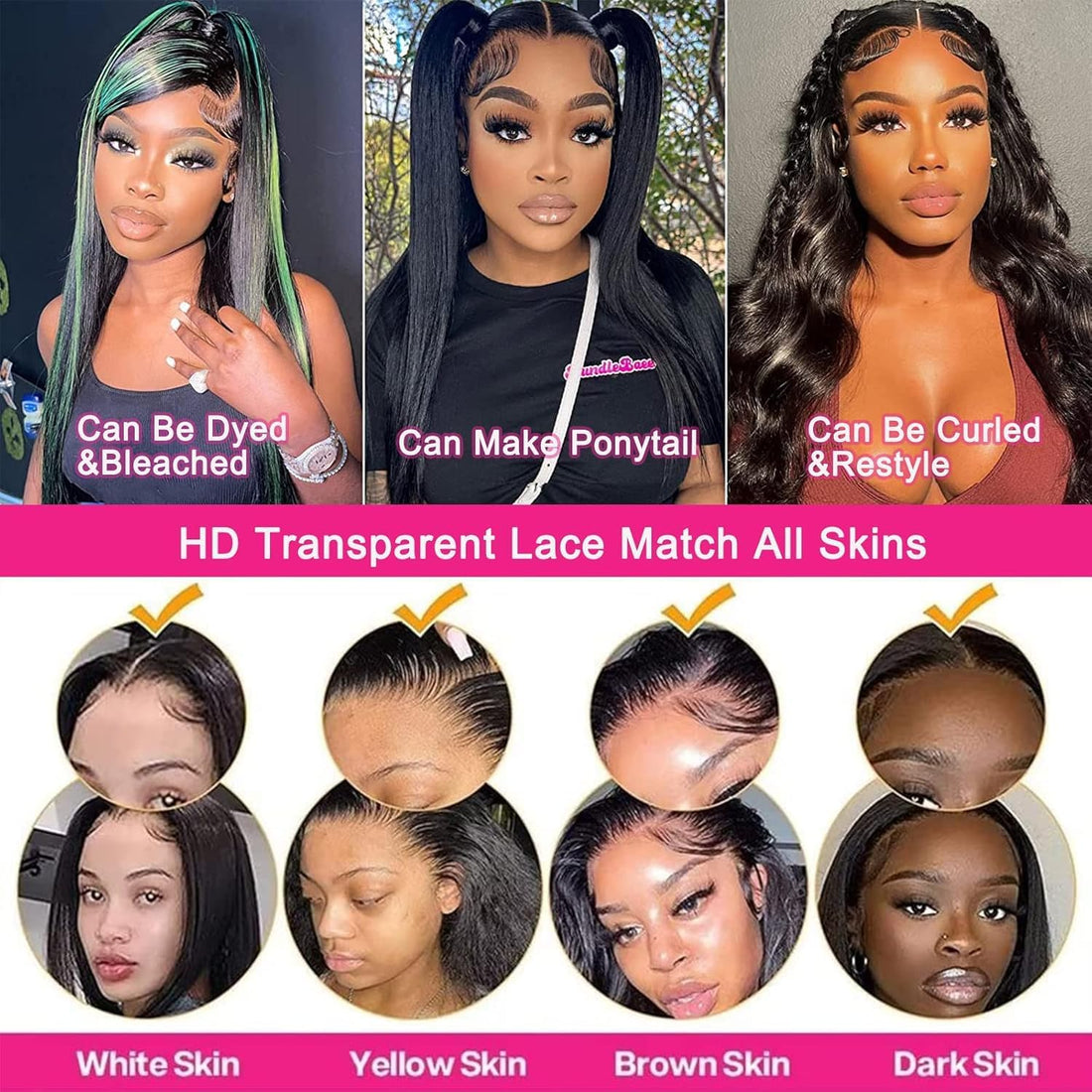 Bele 13x6 HD Transparent Lace Front Wigs Human Hair 18 inch Sliky Straight Lace Front Wigs 180 Density Brazilian Straight Human Hair Wigs for Women Pre Plucked with Baby Hair Natural Color
