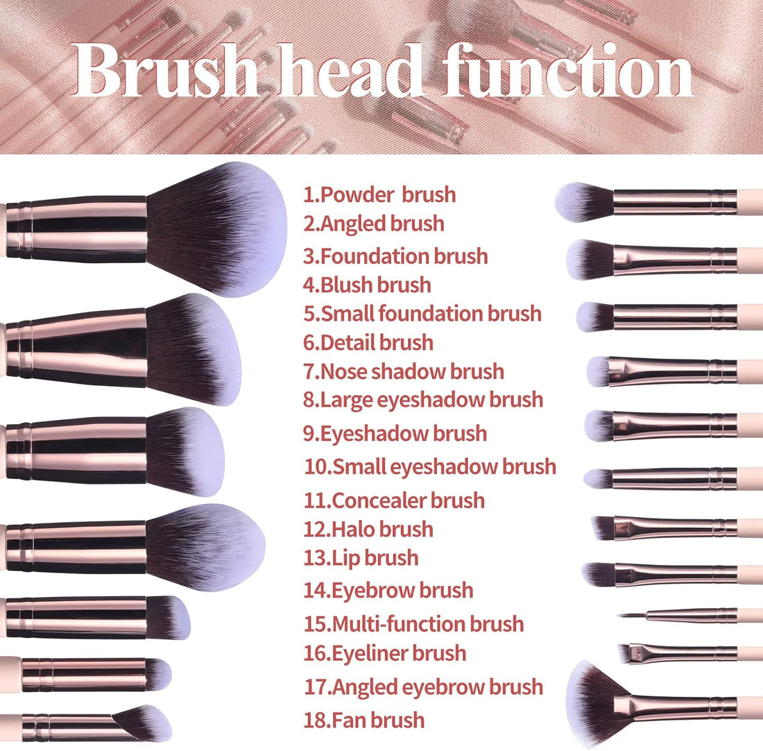 BS-MALL Makeup Brushes Premium Synthetic Foundation Powder Concealers Eye Shadows 18 Pcs Brush Set with 5 sponge & Holder Sponge Case (A-Pink)
