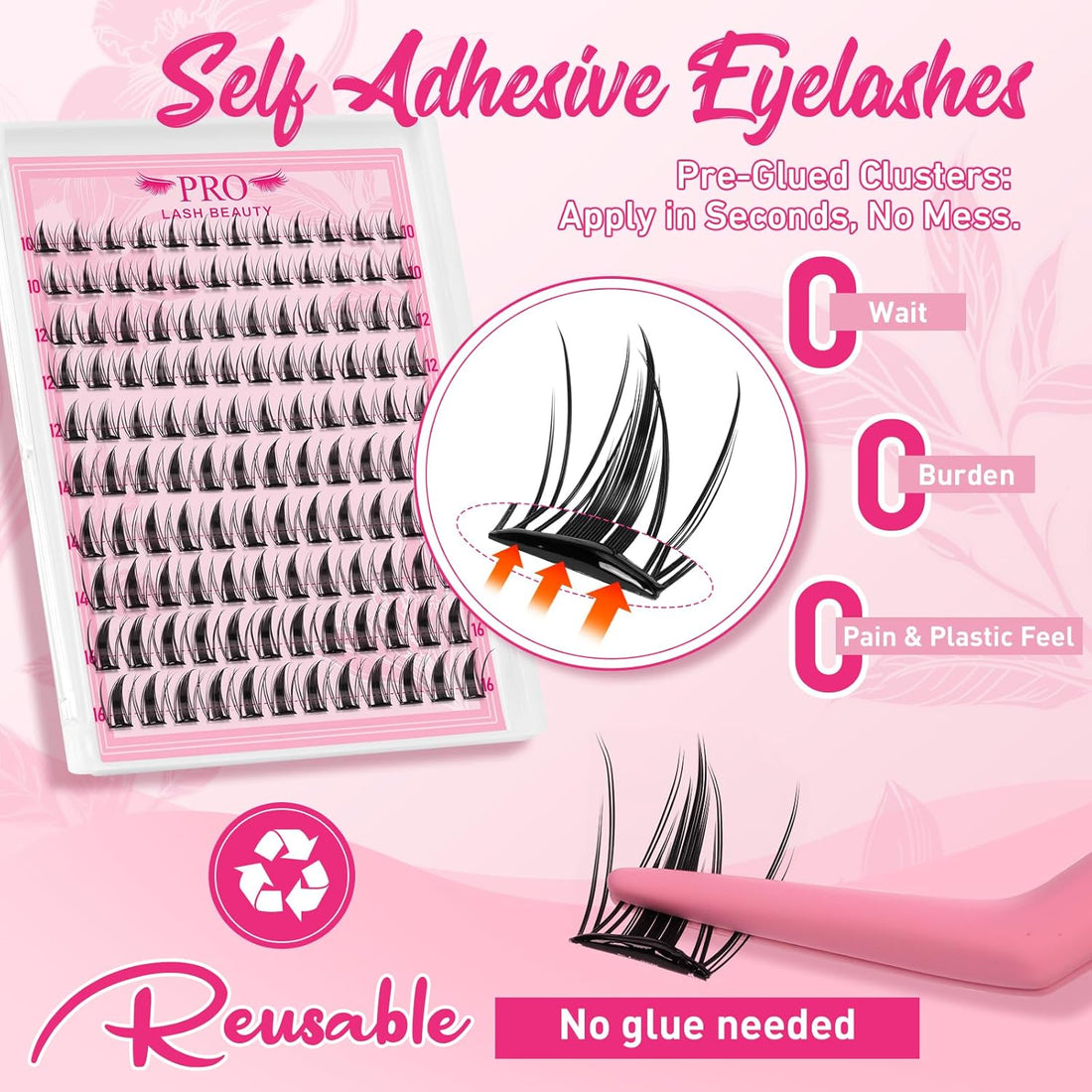 120Pcs Self Adhesive Lash Clusters Natural Look Self Adhesive Eyelashes Extension Reusable Cluster Lashes DIY Lash Extension No Glue Needed Clear (Fairy,10-16mix)