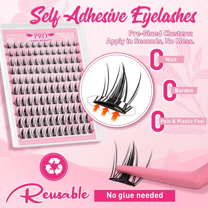 120Pcs Self Adhesive Lash Clusters Natural Look Self Adhesive Eyelashes Extension Reusable Cluster Lashes DIY Lash Extension No Glue Needed Clear (Fairy,10-16mix)