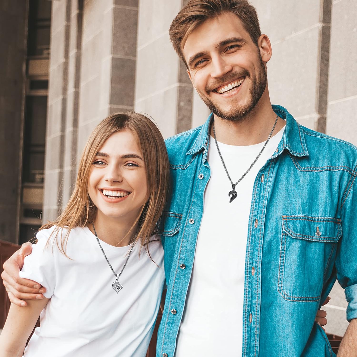Cupimatch 4pcs His Queen Her King Couple Braided Rope Bracelet I Love You Rhinestone Heart Puzzle Matching Pendant Necklace His and Hers Jewelry Set