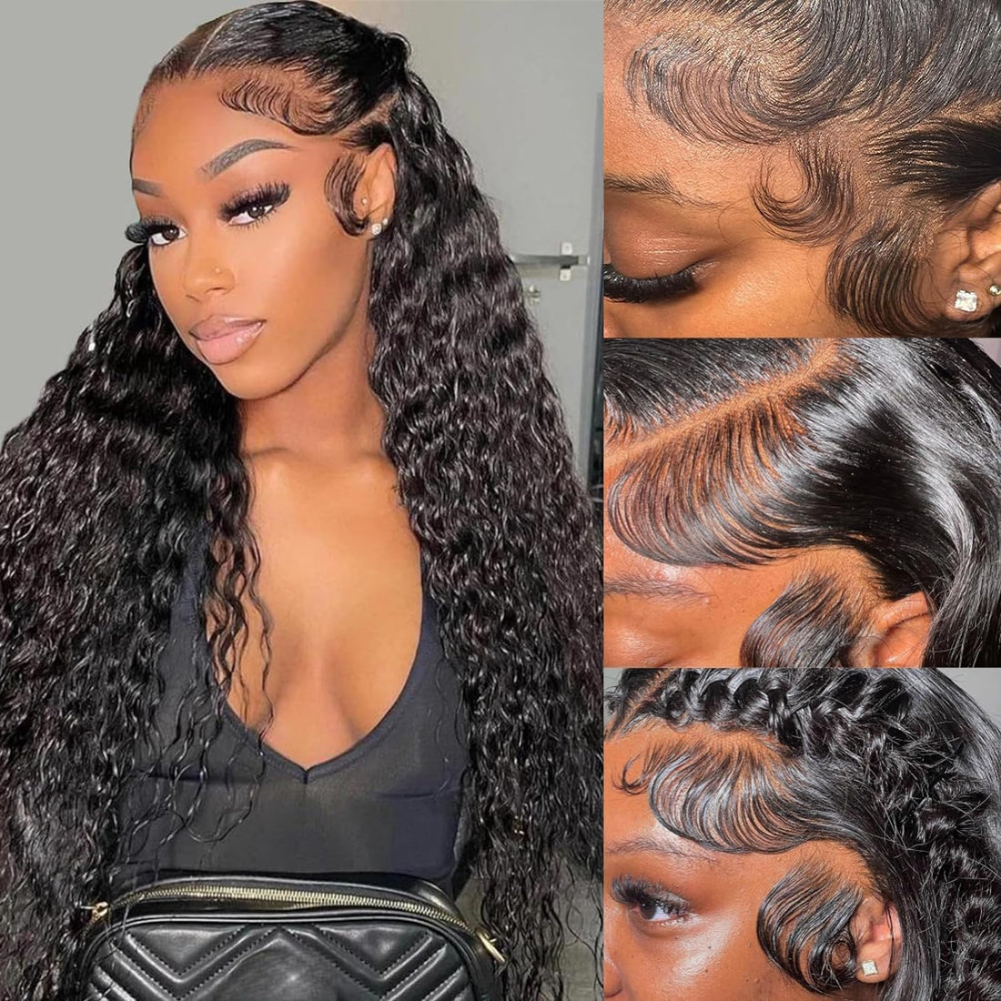 Bele Water Wave 13x4 Lace Front Wigs Human Hair 180% Density 26 inch Brazilian Deep Water Transparent Lace Front Wigs for Women Curly Hair Wig Natural Color
