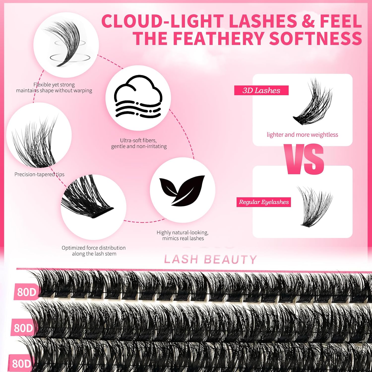 Cluster Lashes Kit 3D Style Individual Lashes Kit with 280 Pcs Lash Clusters Lash Bond and Seal Lash Tweezers Eyelash Remover Easy to Apply at Home