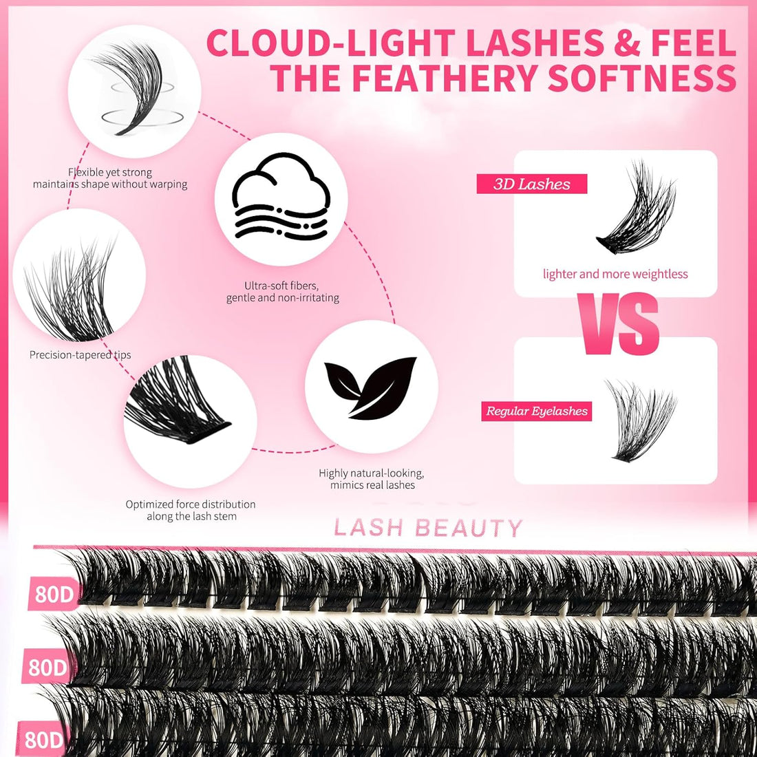 Cluster Lashes Kit 3D Style Individual Lashes Kit with 280 Pcs Lash Clusters Lash Bond and Seal Lash Tweezers Eyelash Remover Easy to Apply at Home