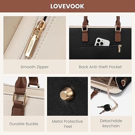 LOVEVOOK Laptop Handbags for Women, 15.6 Inch Ladies Work Bags Large Tote Bags with Compartments, PU Leather Womens Handbag Shoulder Bag for Office School Teacher Shopping Business