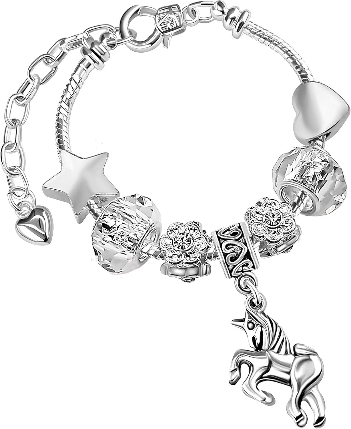 Girls Magical Unicorn Sparkly Crystal Silver Plated Adjustable Charm Bracelet with Gift Box Set Birthday Gifts for Girls Birthday Jewellery for Girls Kids Jewelry for Girls