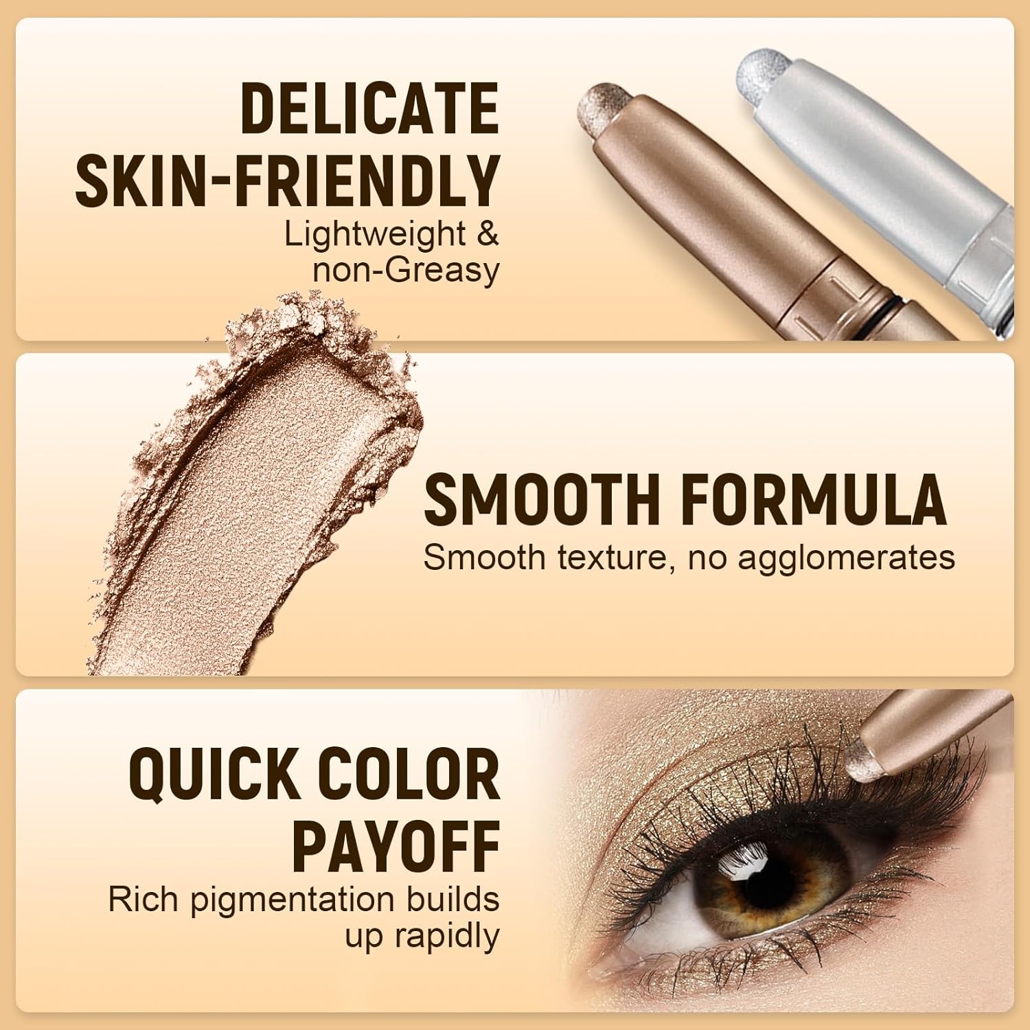 Flintronic 6PCS Eye Shadow Sticks Set, Waterproof Eyeshadow Stick, Highlighting Pigmented Eye Shadow Pencil Crayon, Soft Creamy Shimmer Long Lasting Eyeshadow Pencil for Daily Makeup