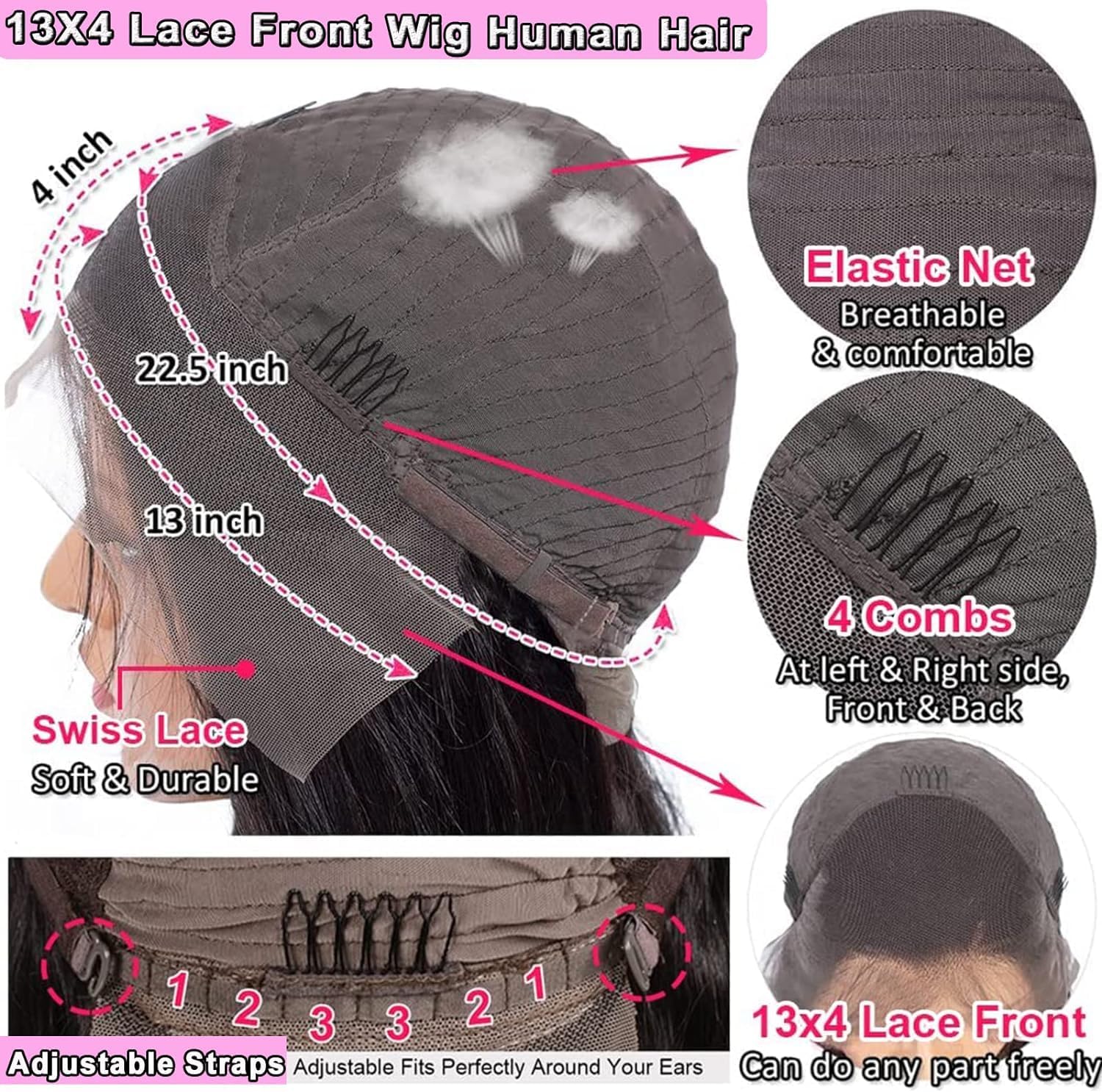 Bele Water Wave 13x4 Lace Front Wigs Human Hair 180% Density 26 inch Brazilian Deep Water Transparent Lace Front Wigs for Women Curly Hair Wig Natural Color
