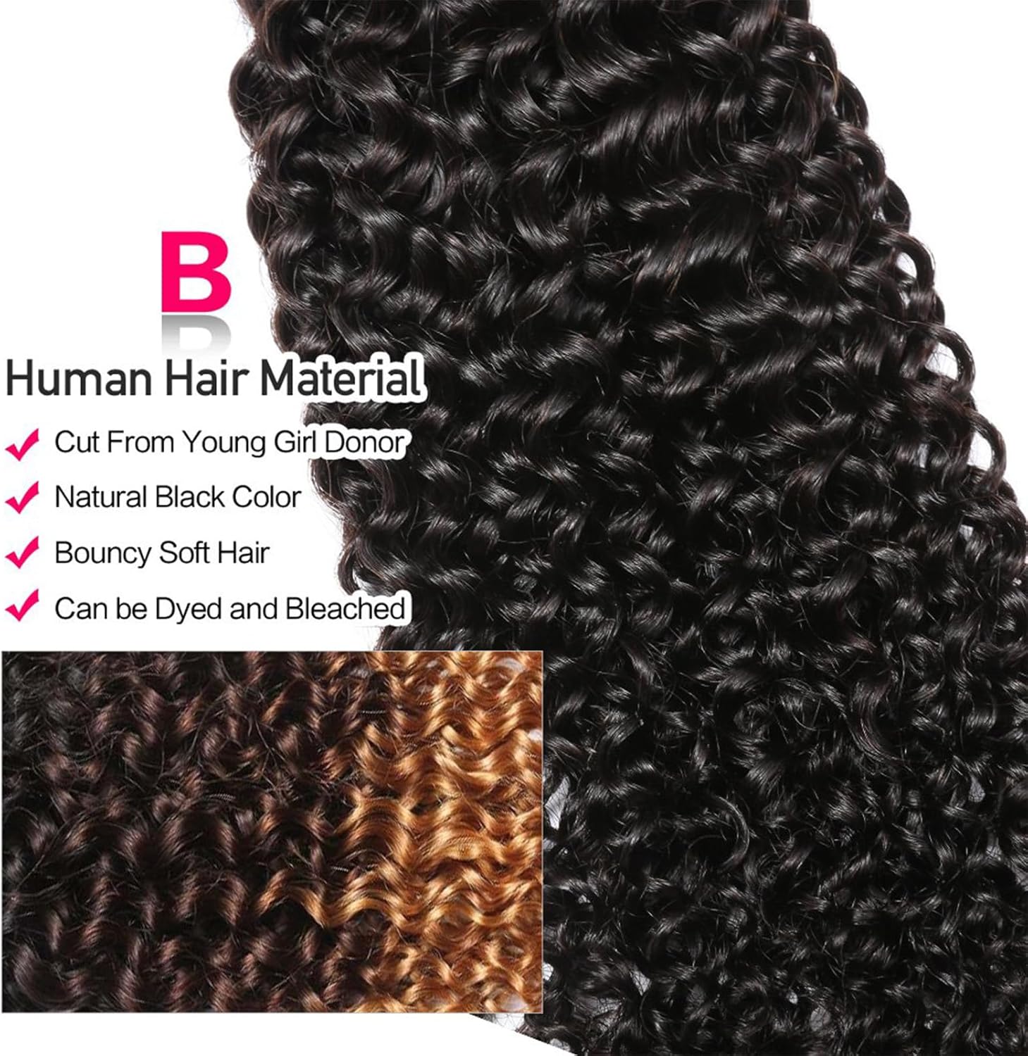 Curly Wave Bundles Human Hair Brazilian Curly Human Hair Bundles 3 Bundles Kinky Curly Human Hair Brazilian Virgin Human Hair Bundles 80 Gram/Bundle (Total 240 Gram), 20 22 24 Inches, Natural Color