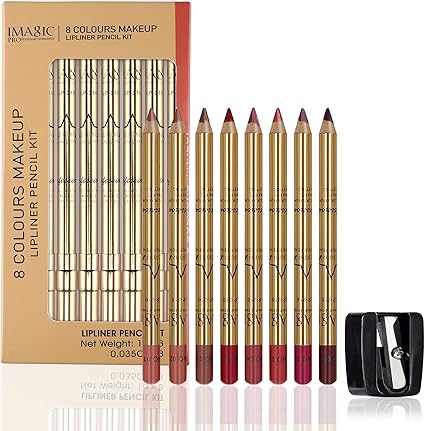CCbeauty Lip Liner Pencil Makeup Matte Lip Liner Pen Waterproof Long Lasting Lipstick Liner Slim 8 Color Set with Sharpener