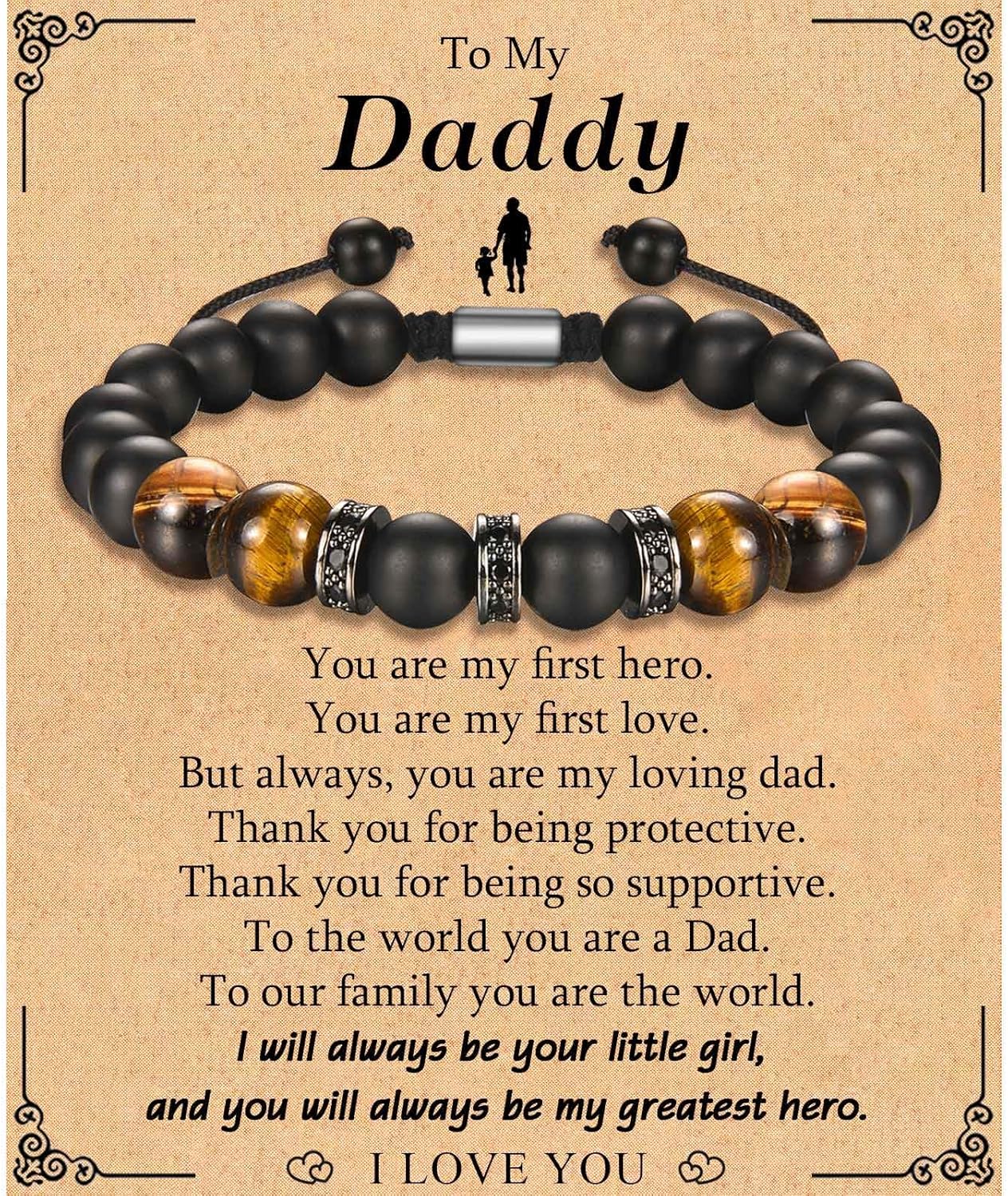 TEVOP Gifts for Dad Son Grandson Grandad Daddy, Tiger Eye Stone Bracelet Adjustable Bracelet Gifts from Daughter Mum Grandparents, Perfect Birthday Graduation Christmas Presents