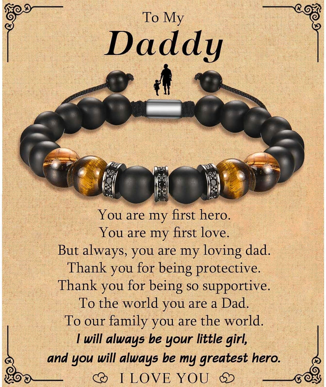 TEVOP Gifts for Dad Son Grandson Grandad Daddy, Tiger Eye Stone Bracelet Adjustable Bracelet Gifts from Daughter Mum Grandparents, Perfect Birthday Graduation Christmas Presents