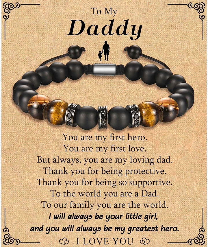 TEVOP Gifts for Dad Son Grandson Grandad Daddy, Tiger Eye Stone Bracelet Adjustable Bracelet Gifts from Daughter Mum Grandparents, Perfect Birthday Graduation Christmas Presents